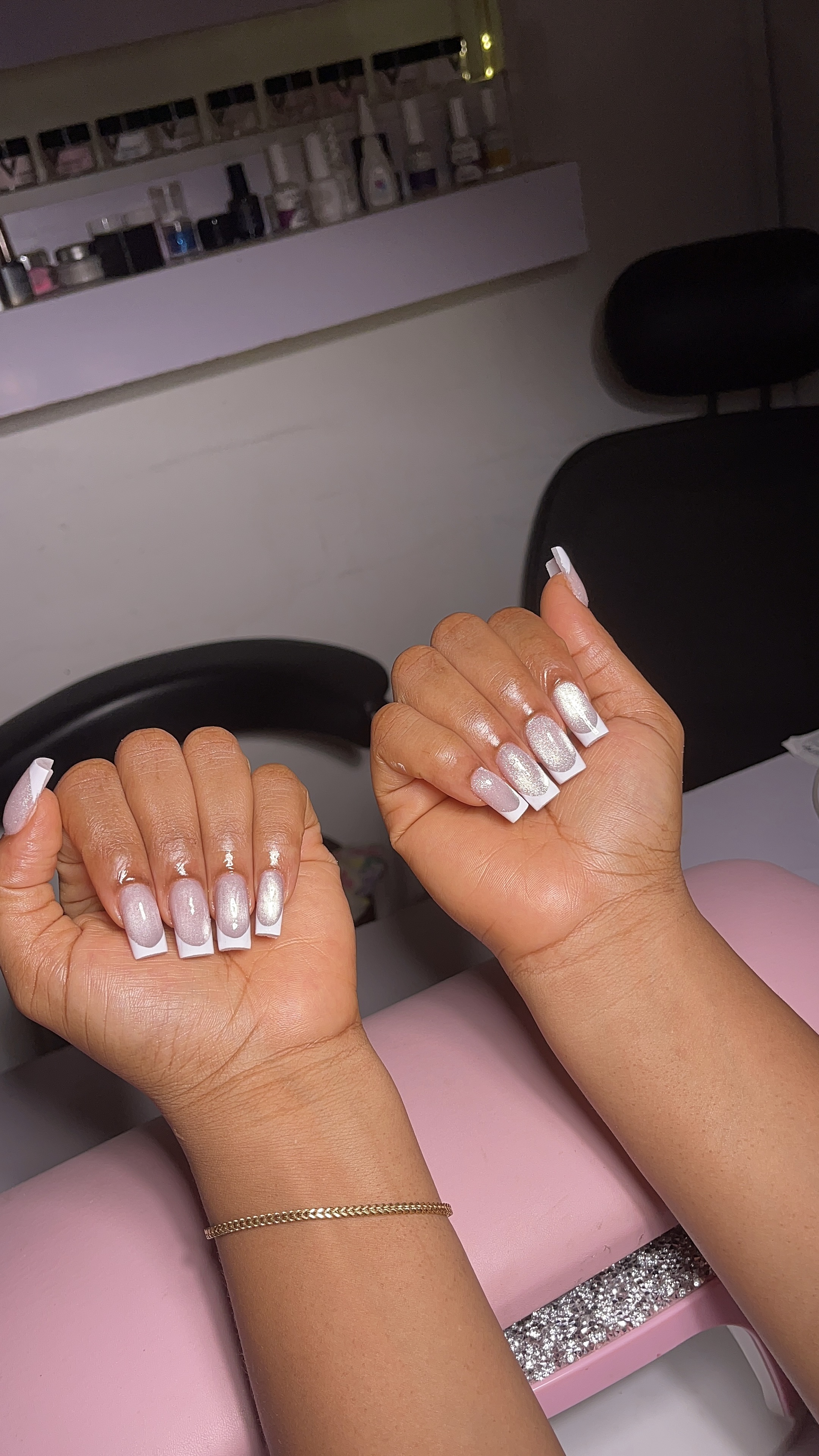 Silver cat eye and French tips set